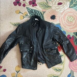 Michael Kors Military Field Leather Moto Jacket Black